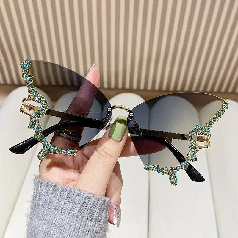 Diamond Butterfly Sunglasses Frameless Oversized Funglasses