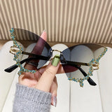 Diamond Butterfly Sunglasses Frameless Oversized Funglasses