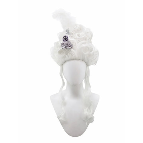 Pink Fluffy High-Top Cosplay Wig Queen's Hairstyle with Feather Flowers