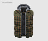 Woodsman Cotton Plaid Hooded Puffer Vest Jacket Thick Warm Winter Plaid Sleeveless Coat