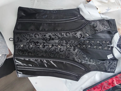 Black Men's Boned Waistcoat Corset Vest Lace Up Burlesque Performance Stage Costume
