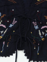Toni's Totem Flower Navy Embroidered Short Sleeve Jacket Short Coat