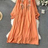 Olive's Embroidered Long Sleeve Shirt Dress