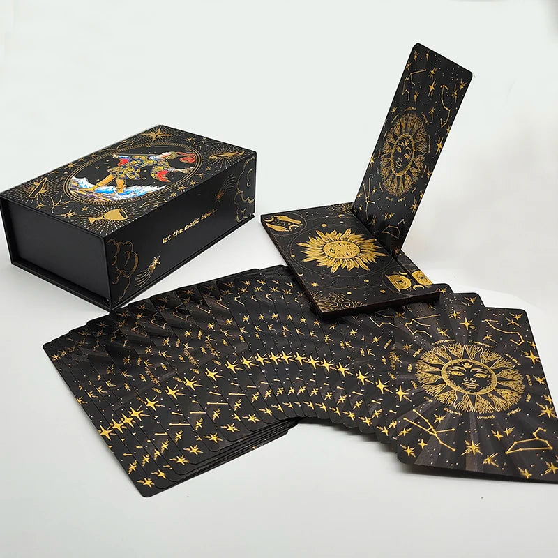Gold Foil Divination Tarot Cards Set With Wooden Card Stand Box Gift Set