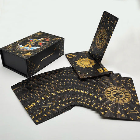 Gold Foil Divination Tarot Cards Set With Wooden Card Stand Box Gift Set