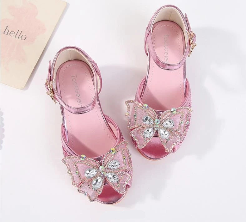 Party Shoes for Girls Glittery Butterfly Mary Jane Sandals Purple Gold Pink Blue