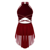 Girls Dance Performance Rhinestone Fringed Dress Figure Ice Skating Dancewear