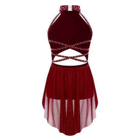 Girls Dance Performance Rhinestone Fringed Dress Figure Ice Skating Dancewear