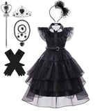 Wednesday Addams Cosplay Costume Girls Black Gothic Dress Sets