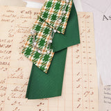 Dark Academia Jabot Plaid Short Necktie Rhinestone Brooch Pearl Chain