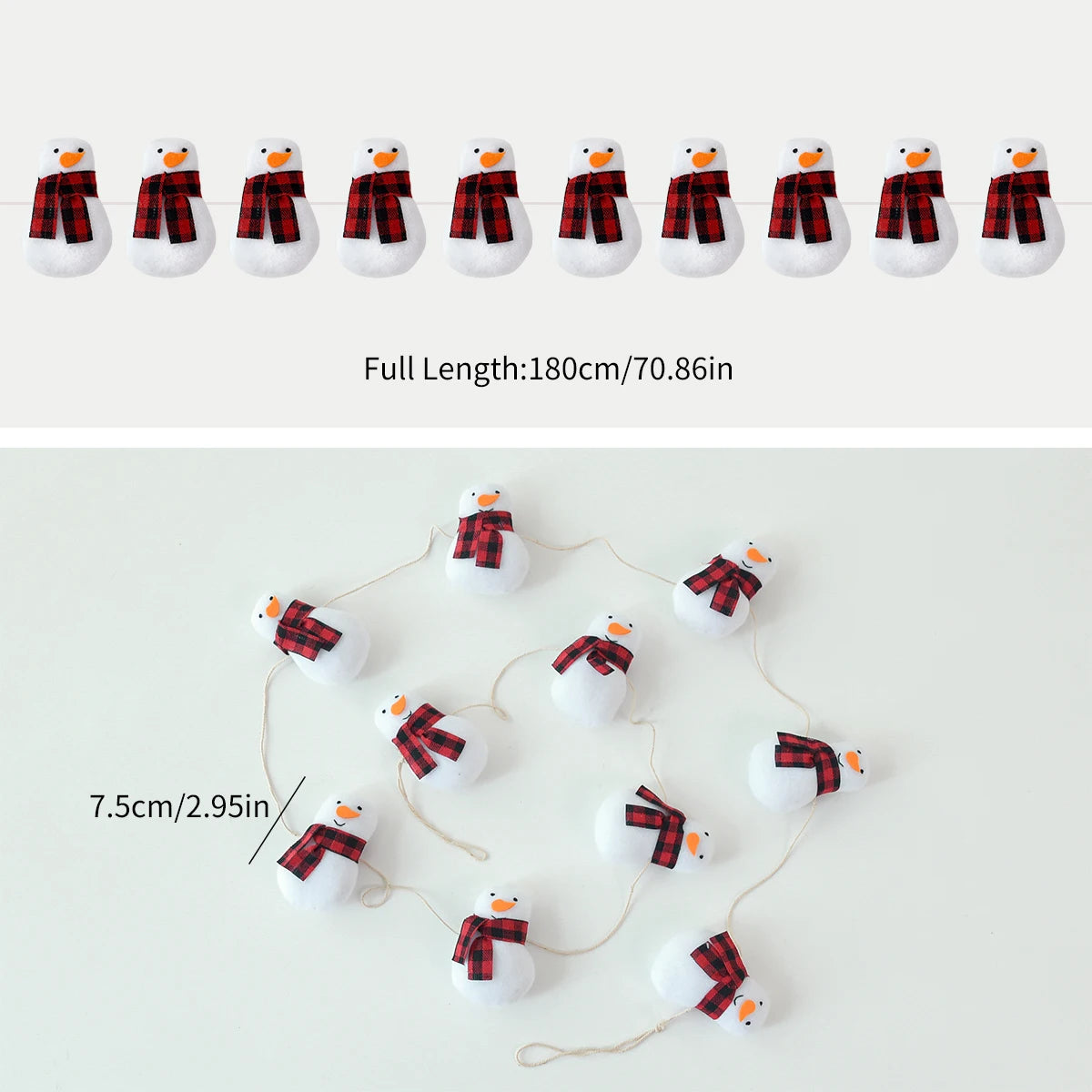 180cm Wool Felt Christmas Garland Handmade Snowman Reindeer Pom Pom Banner for Xmas Tree Wall Mantel Decor