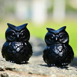 Natural Obsidian Owl Figurine Hand-Carved Stone Statue Decor Ornament Gift Idea