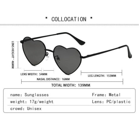Metal Rim Heart Shaped Sunglasses UV400