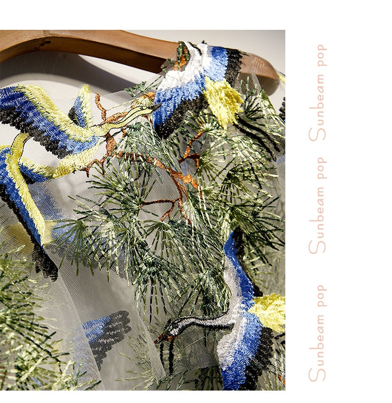 Woodland Blue Cranes Embroidered Shawl Bolero Capes