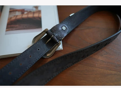 Bobby Ray's Genuine Leather Western Cowboy Court Style Embossed Steel Buckle Belt