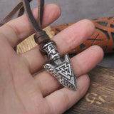 Valknut Viking Spear Stainless Steel Pendant Necklace with Wooden Box