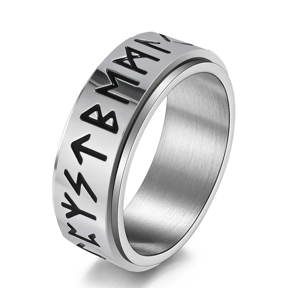 Nordic Viking Runes Spinning Ring Titanium Steel Anxiety Jewellery