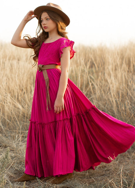 Girls Maxi Lace Chiffon Photoshoot Dresses For 3-15 Years
