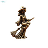 Brass Witch on Broom Figurine Tea Pet