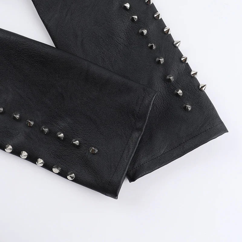 Women's Punk Crop Jacket PU Leather Cosplay Jacket Rivet Strap Gothic Streetwear Top