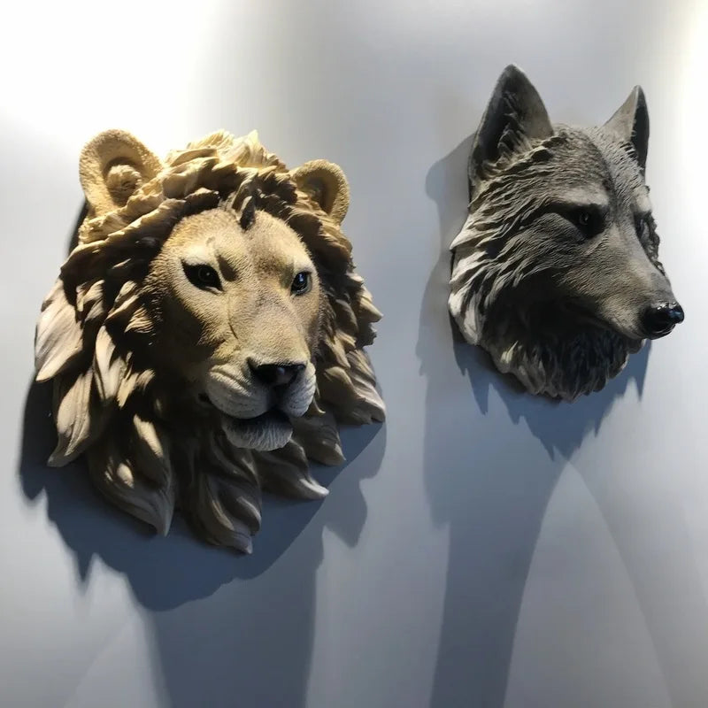 Resin Tiger Lion Wolf Bear Animal Head Wall Decor