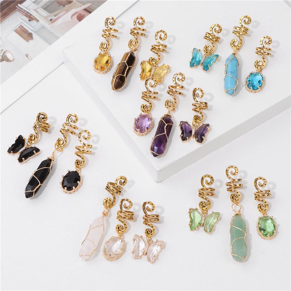 Crystal Braid Jewellery Hair Clips 3pcs/Set Natural Stones