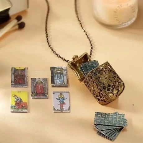Cage Pendant Necklace with 22 Major Arcana Mini Tarot Cards