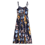 Sharona's Navy Blue Floral Print Spaghetti Strap Dress