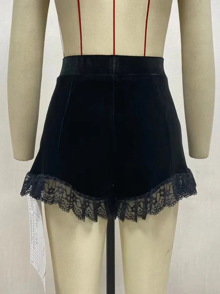Black Velvet Ruched Short Shorts