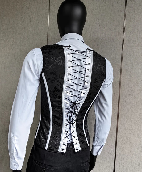 Vintage Circus Men's Boned Waistcoat Corset Vest Lace Up Burlesque Performance Stage Costume