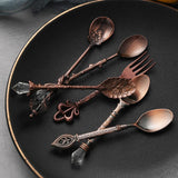 6pcs Vintage Spoons Fork Royal Style Gold Carved Coffee Tea Spoon Dessert Fork Cutlery Set