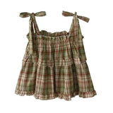 Mushroom Green Plaid Ruffle Top Y2k Goblincore