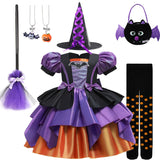 Halloween Bat Cosplay Purple Orange Witch Dress for Girls Children's Costumes