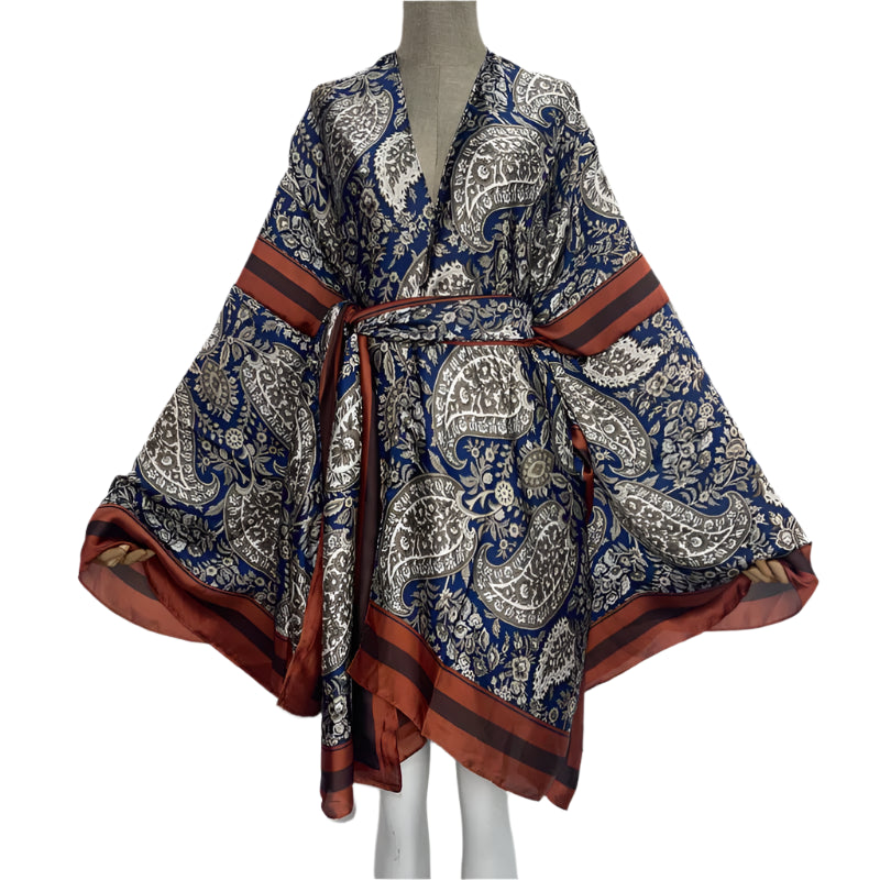 Hanny's Paisley Bohemian Belted Kimono Wrap Dress