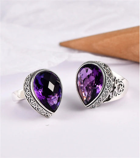 Tear of the Kraken S925 Sterling Silver Ring Waterdrop Amethyst