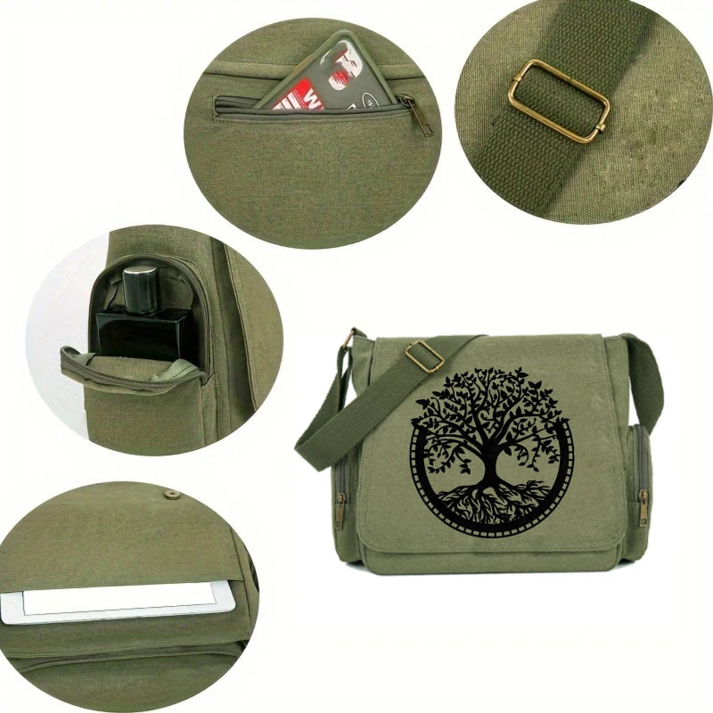Tree of Life Print Canvas Shoulder Bag Crossbody Messenger Bag
