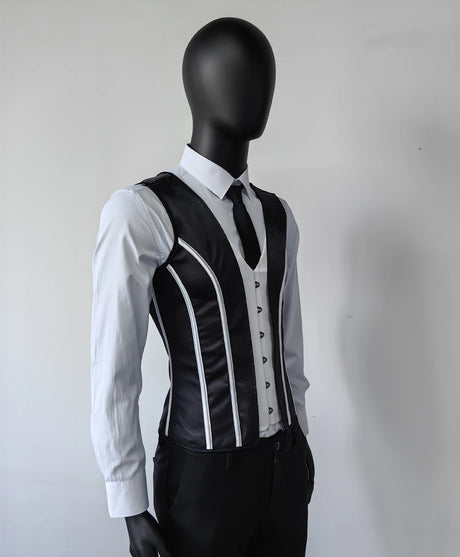 Vintage Circus Men's Boned Waistcoat Corset Vest Lace Up Burlesque Performance Stage Costume