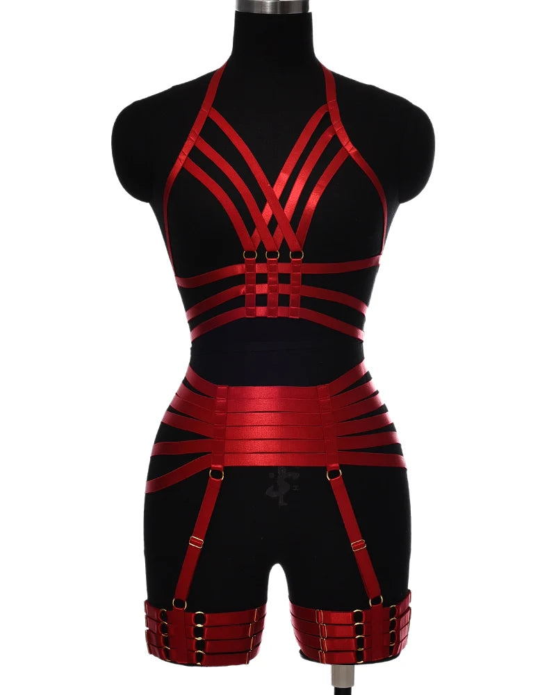 Pearlescent Colours Body Harness Body Cage Garter Belt Harness Full Set