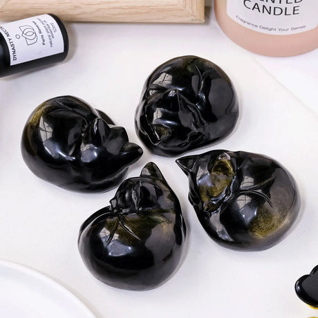 Natural Gemstone Golden Obsidian Sleeping Cat