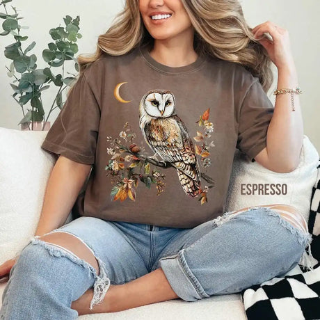 Cottagecore Owl T-shirt Floral Whimsigoth Forest Tee