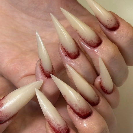 Halloween Blood Stained Bone Long Pointed Claw Press On Nails Acrylic 24pcs