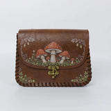 Red Mushroom Print PU Waist Bag Medieval Renaissance Distressed Faux Leather Flip Coin Belt Pouch