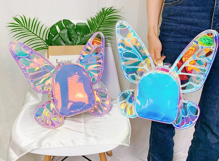 Mini Backpack Butterfly Wings Daypack Holographic Leather