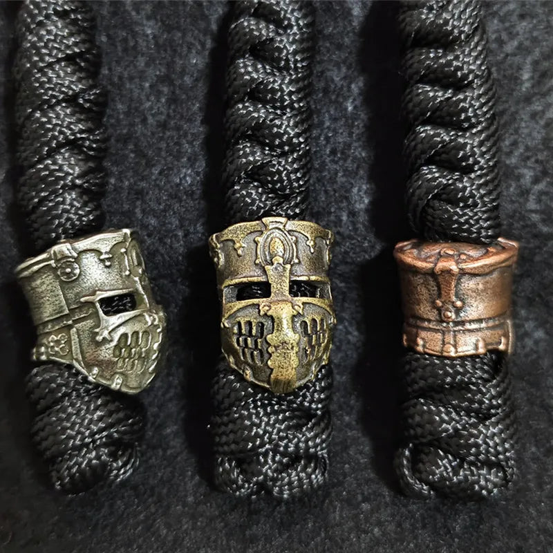 Brass Spartan Warrior Helmet Paracord Beads Lanyard Dreadlock Beard Bead