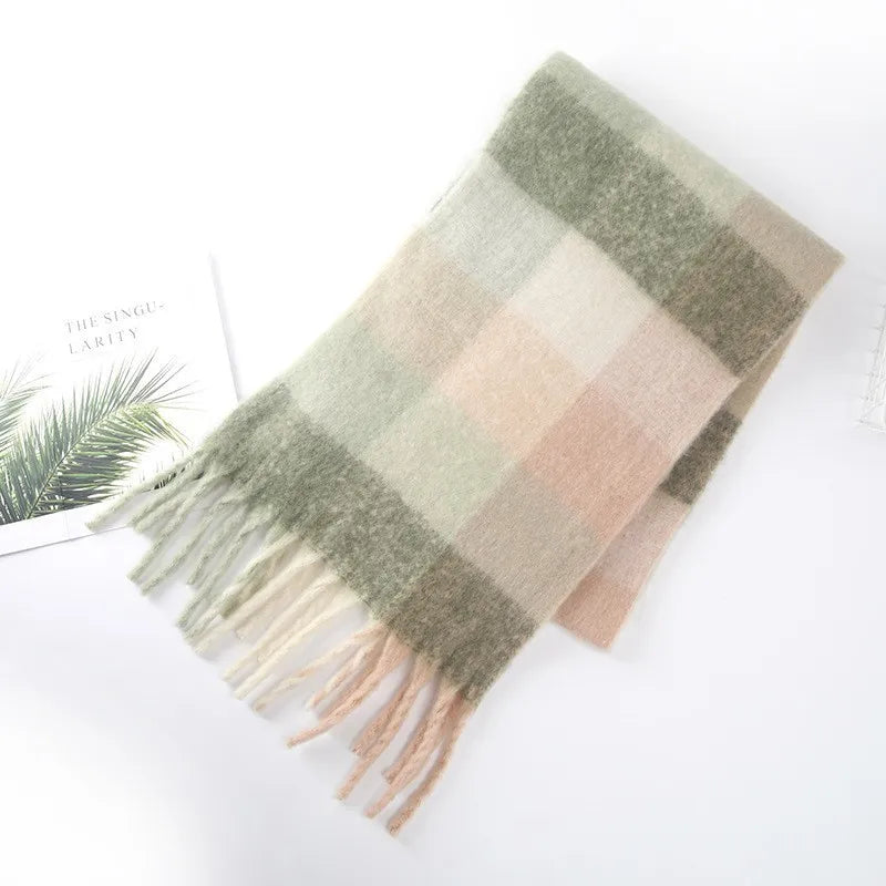 Colour Blocks Autumn Winter Plaid Scarves Imitation Cashmere Mohair