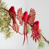 Set of Three Handmade Glitter Finish Christmas Tree Bird Decoration