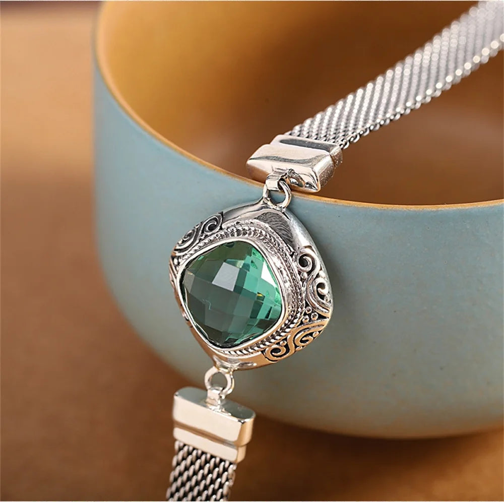The Gate Keeper's S925 Sterling Silver Bracelet Amethyst Smoky Quartz Flat Woven-chain Jewellery