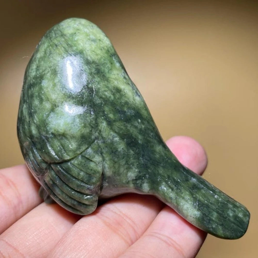 Natural Xiuyan Jade Stone Bird Figurine Hand Carved Crystal Animal Sculpture Home Desktop Decor Gift Idea