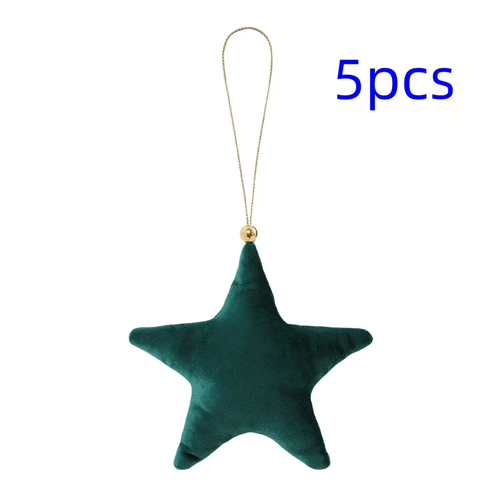 5pcs Christmas Velvet Star Ornaments Xmas Tree Hanging Decorations