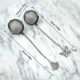 Set of Two Stainless Steel Tea Infusers Butterfly Bee Charm Chain Mesh Ball Tea Strainer